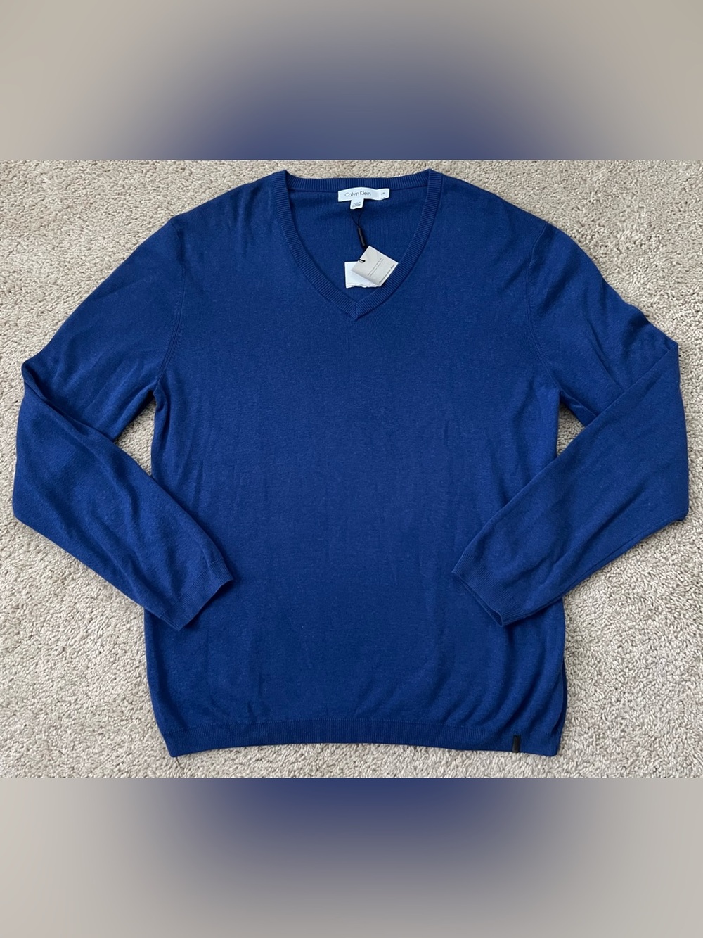 NWT Calvin Klein Men’s Large Soft Cotton Sweater V-Neck Long Sleeve Blue Modal